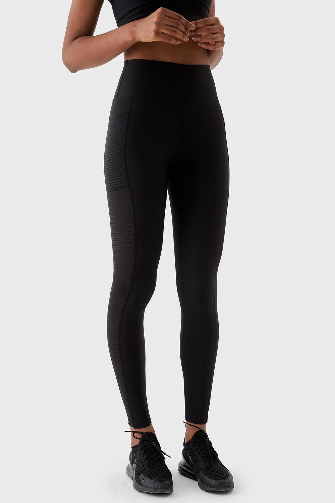 Mesh Pocket Detailed Black Leggings