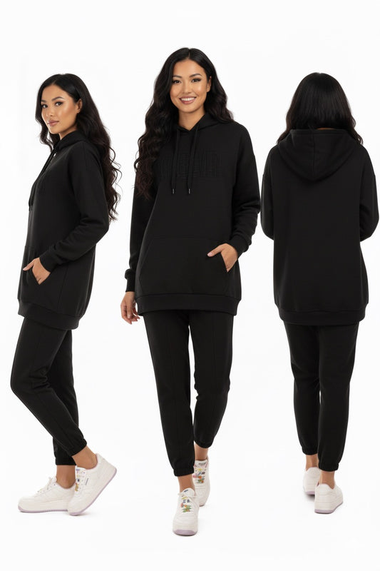 Long Hooded Top Black Tracksuit