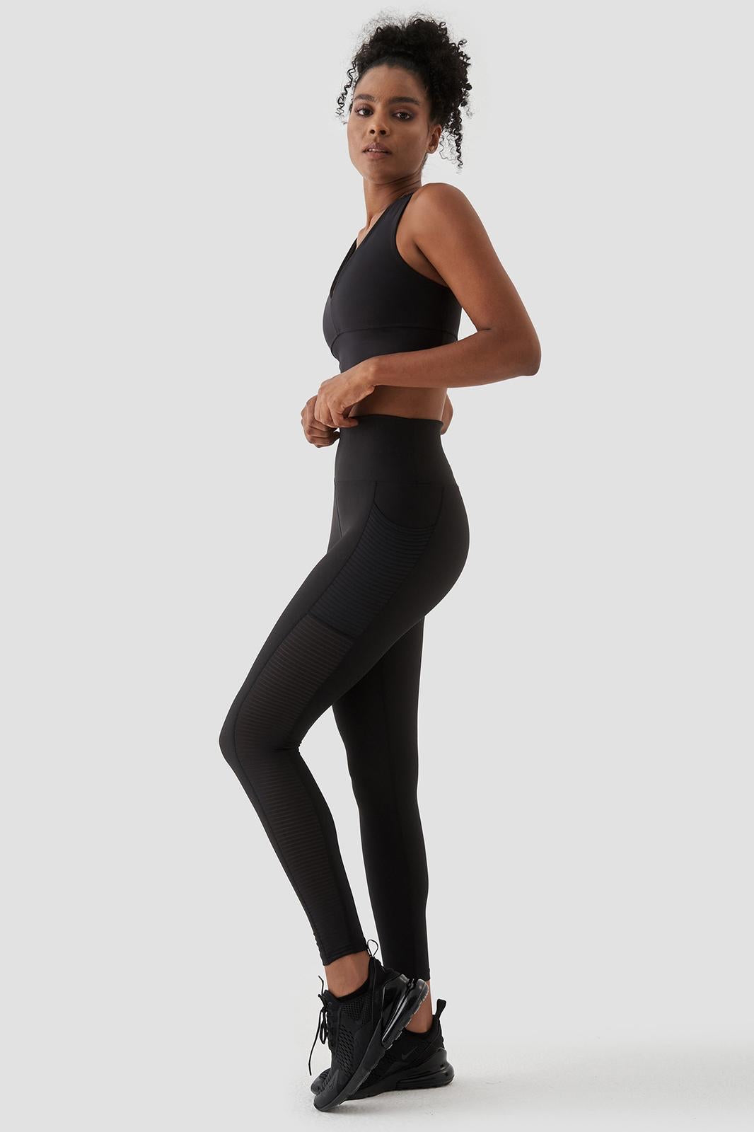 Mesh Pocket Detailed Black Leggings