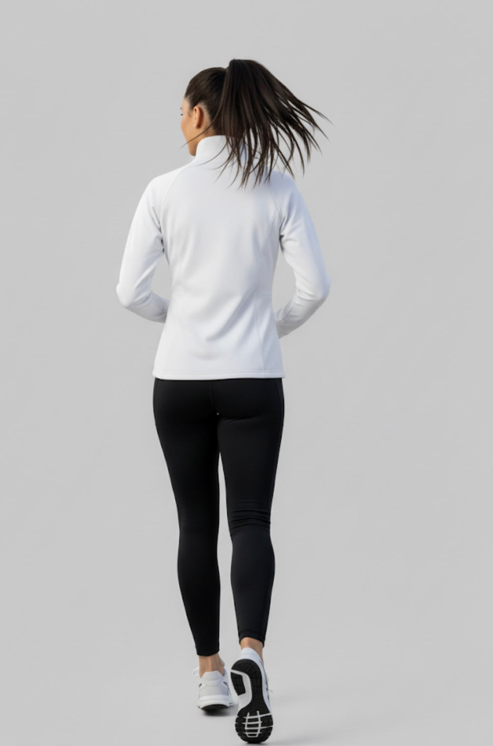 White Zippered Basic Comfortable Women's Running Jacket