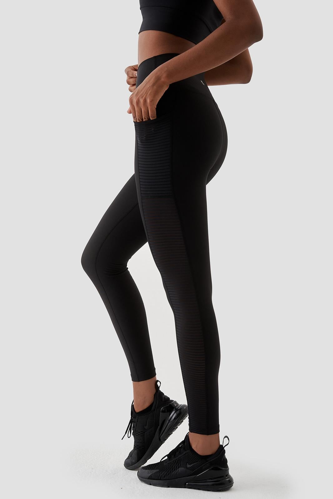 Mesh Pocket Detailed Black Leggings