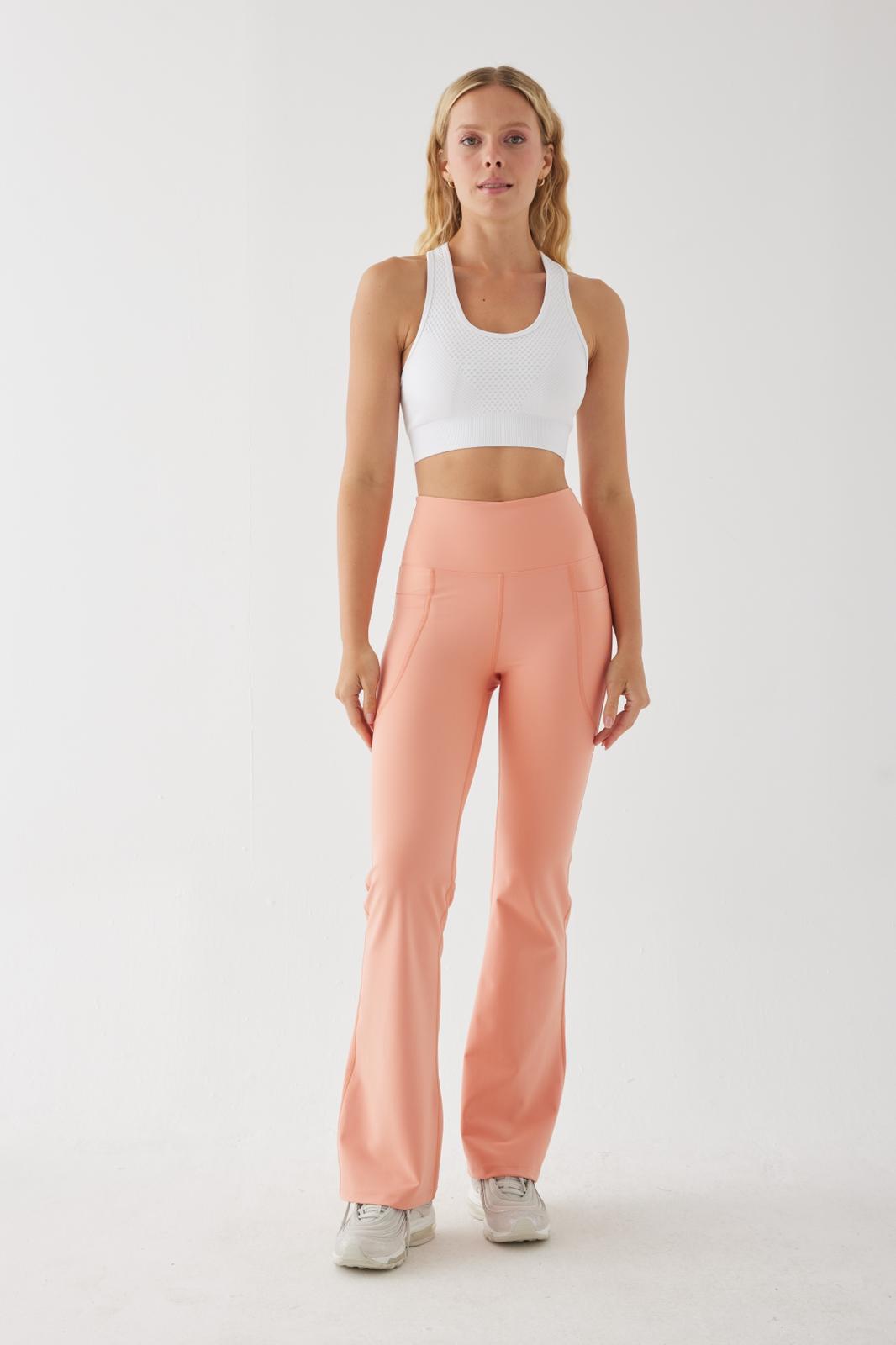 CARMEN FLARE POCKET SPORTS YOGA PANTS PEACH