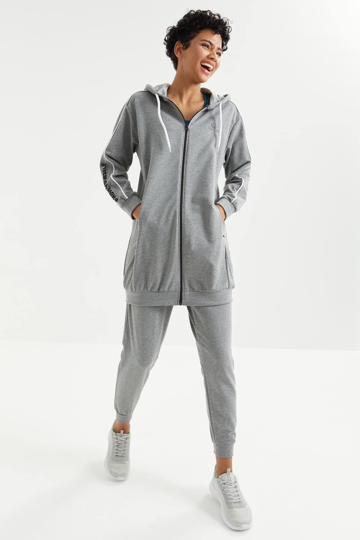 Grey Long Jacket Hooded Tracksuit