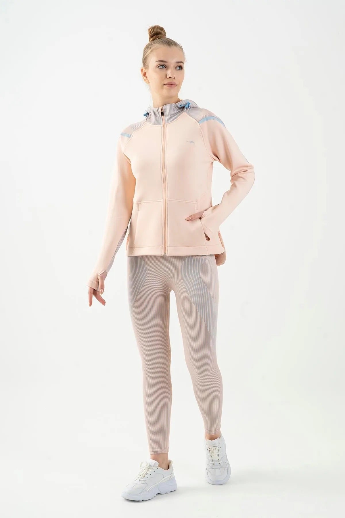 SlimFit Hooded Sports Jacket in Peach