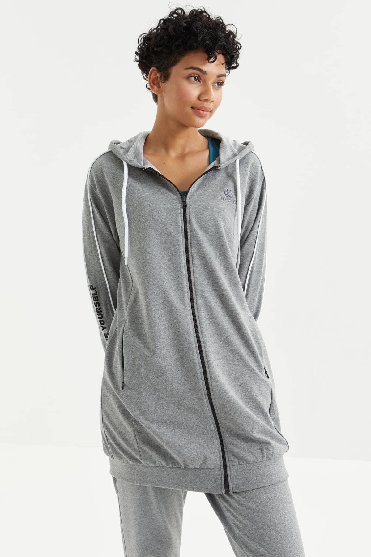 Grey Long Jacket Hooded Tracksuit
