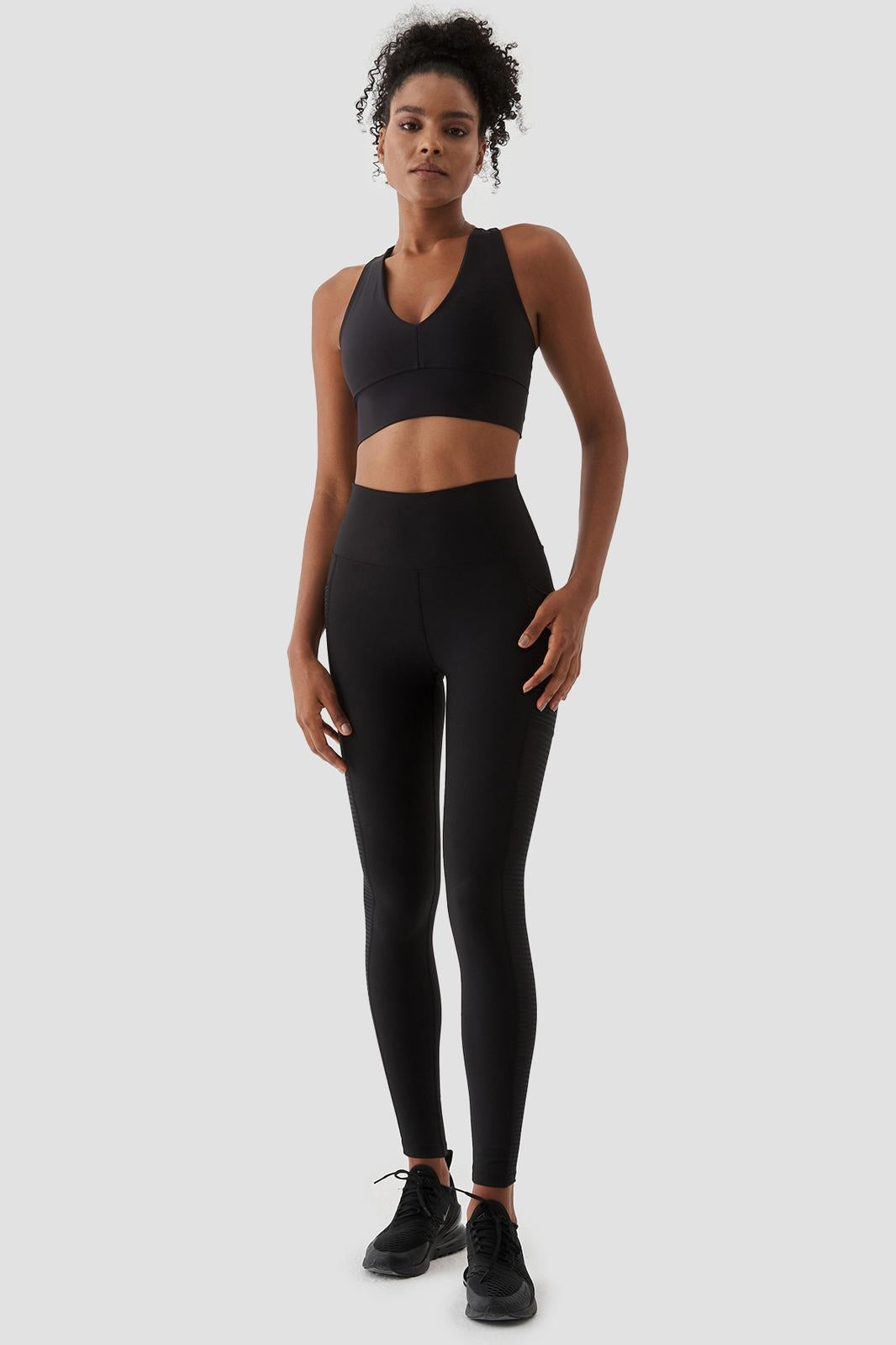 Mesh Pocket Detailed Black Leggings