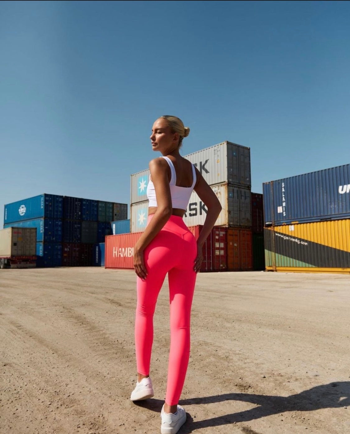 Detailed High Waist Neon Pink Leggings
