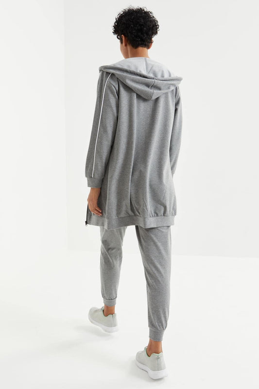 Grey Long Jacket Hooded Tracksuit