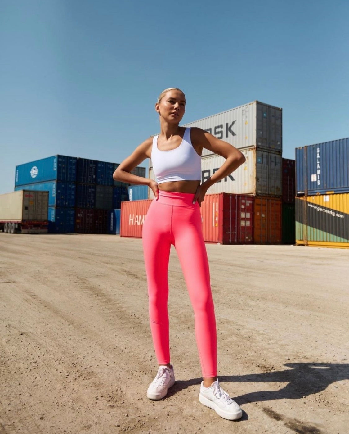 Detailed High Waist Neon Pink Leggings