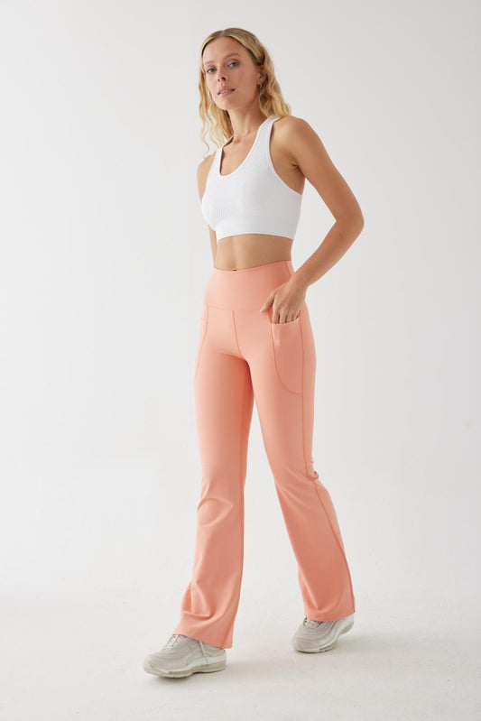 CARMEN FLARE POCKET SPORTS YOGA PANTS PEACH