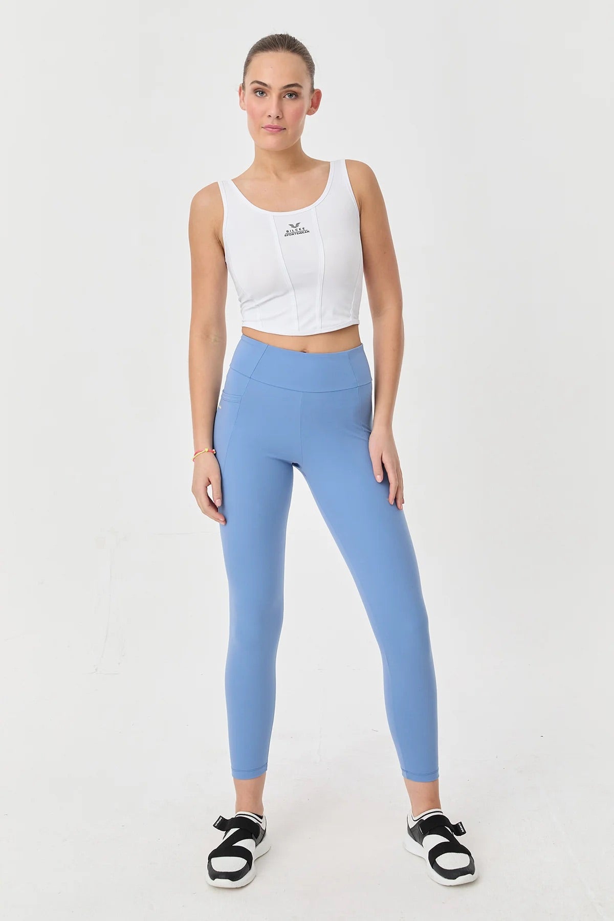 High Waist Side Pocket Leggings in Baby Blue