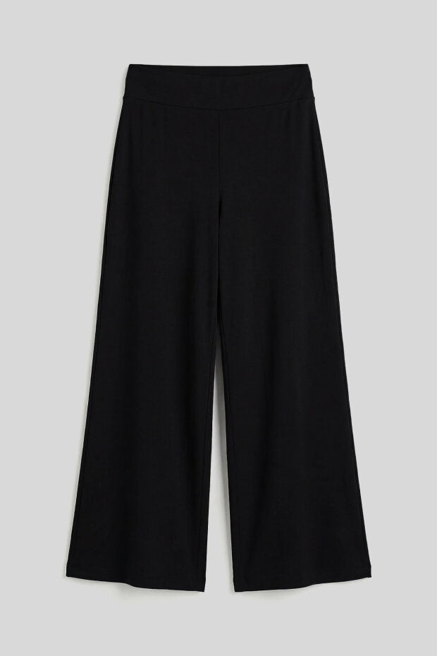 Black Soft Textured Wide Leg Women's Trouser