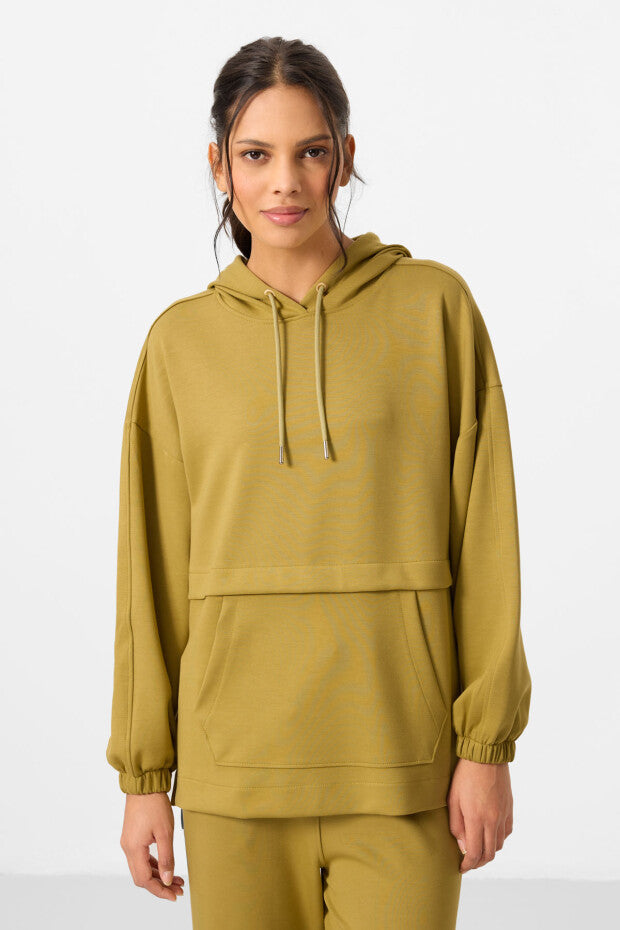 Dark Mustard Soft Textured Hooded Oversize Women's Tracksuit