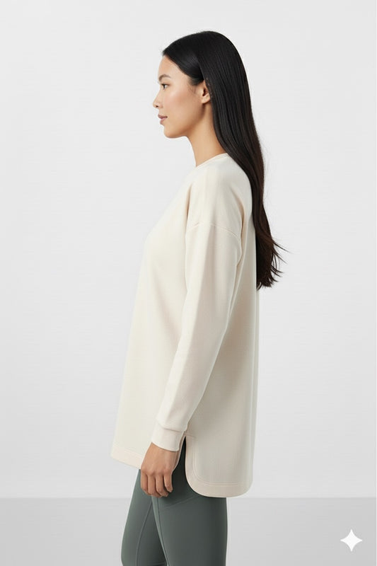 Beige Soft Textured O-Neck Sweatshirt