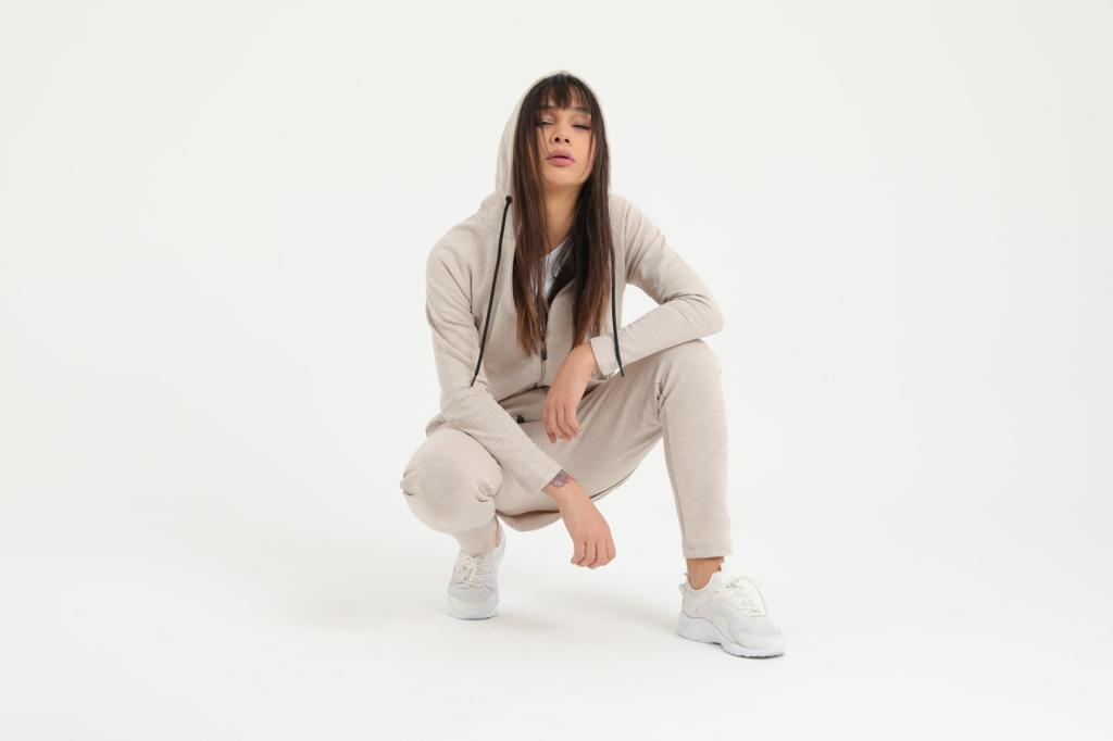 Beige Long Jacket Hooded tracksuit