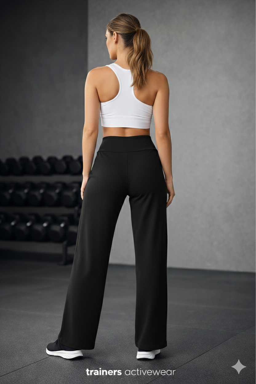 Black Soft Textured Wide Leg Women's Trouser
