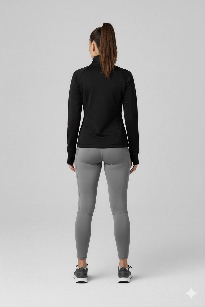 Black Zippered Basic Comfortable Women's Running Jacket