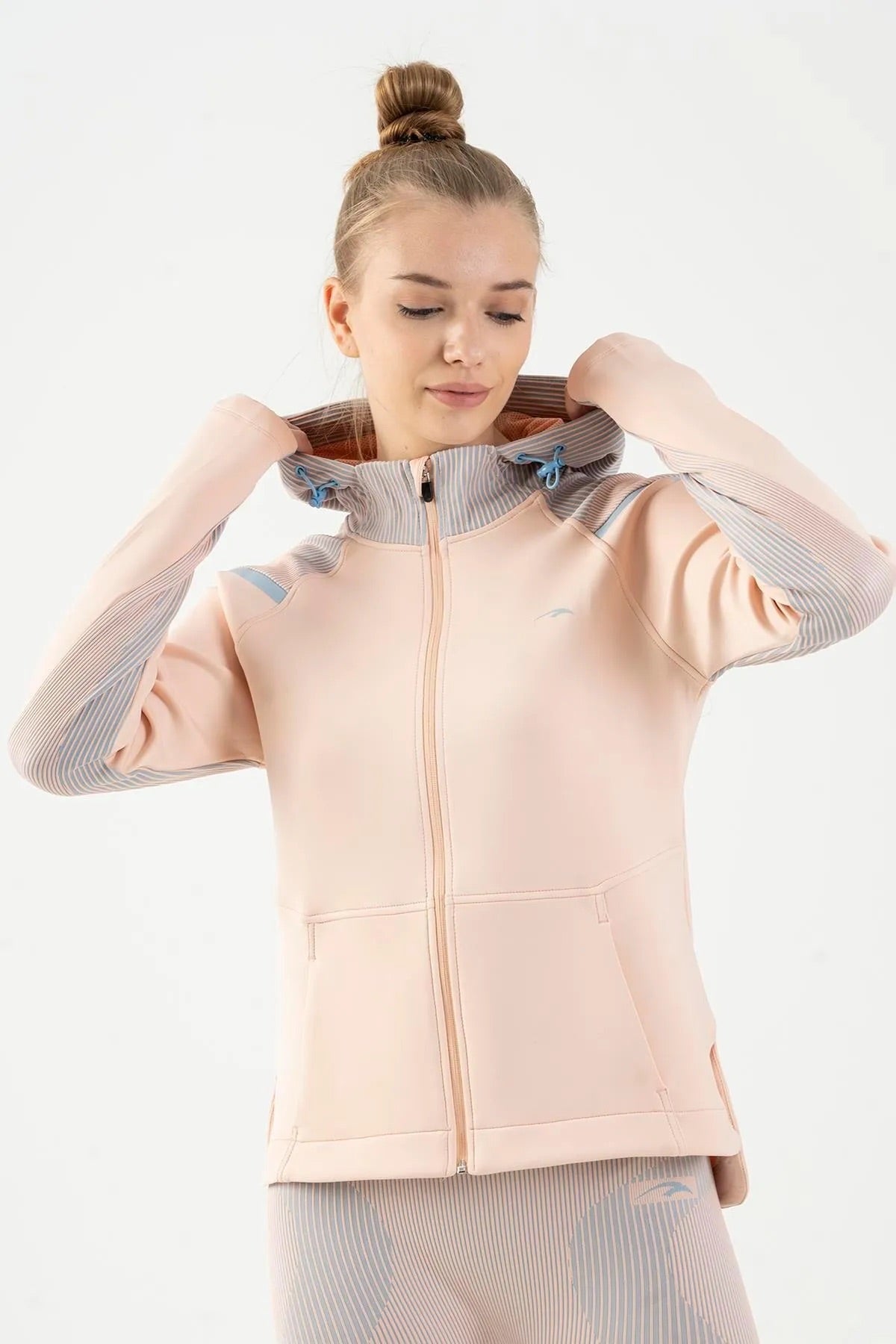 SlimFit Hooded Sports Jacket in Peach