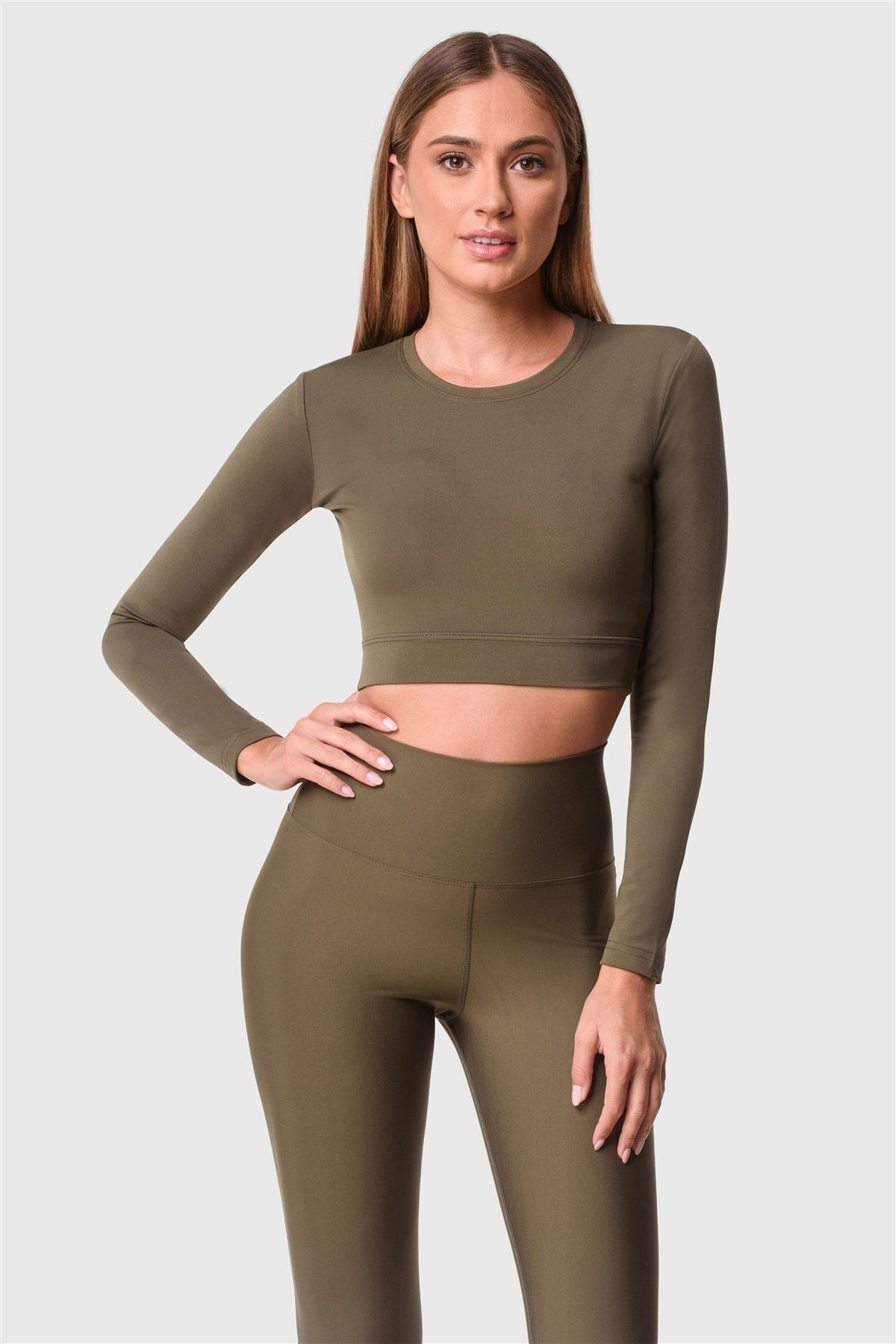 Long Sleeve Crop Top in Dark Green