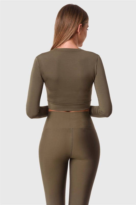 Long Sleeve Crop Top in Dark Green