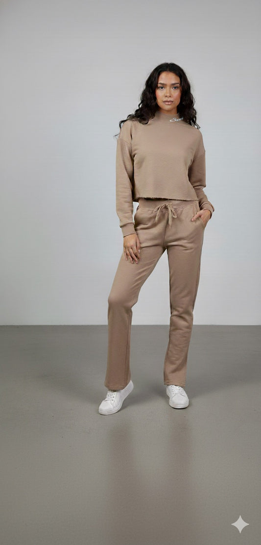 Biege Cropped Top Tracksuit