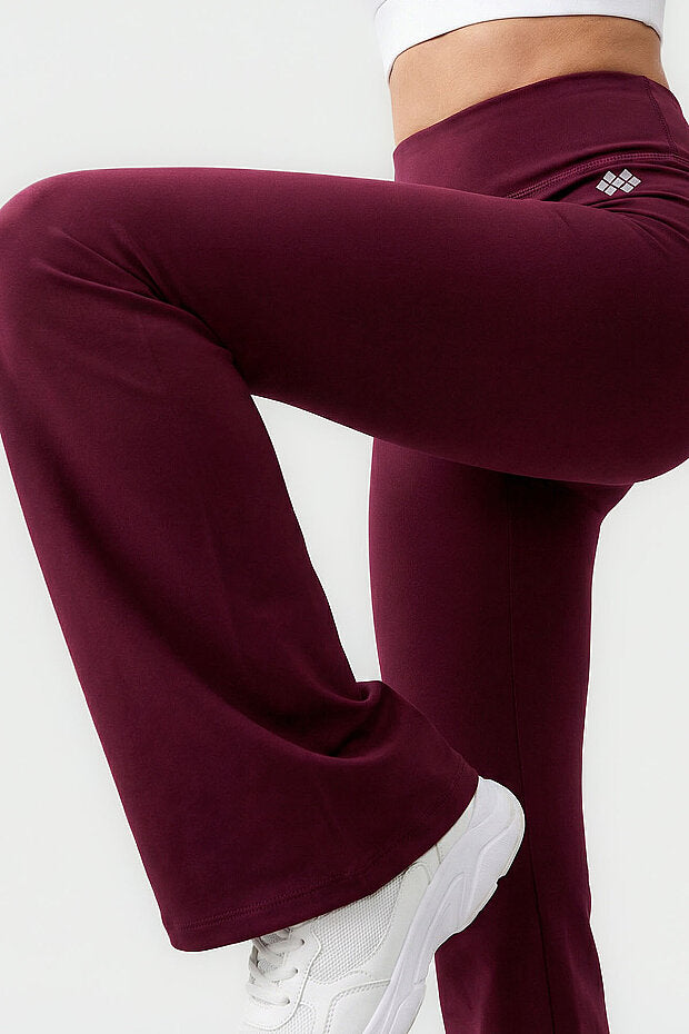 Burgundy Flexible High Waist Sports Performance Flare Leg Leggings