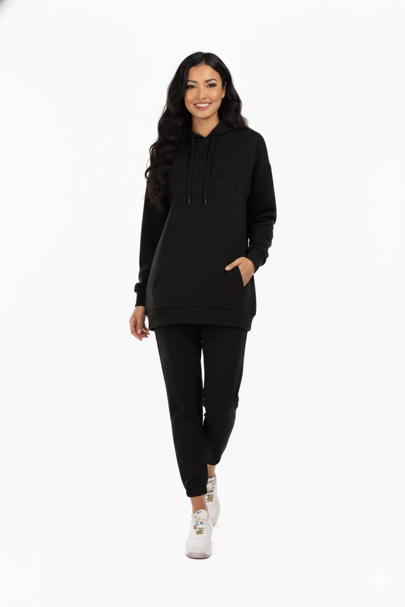 Long Hooded Top Black Tracksuit