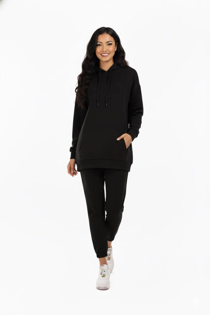 Long Hooded Top Black Tracksuit