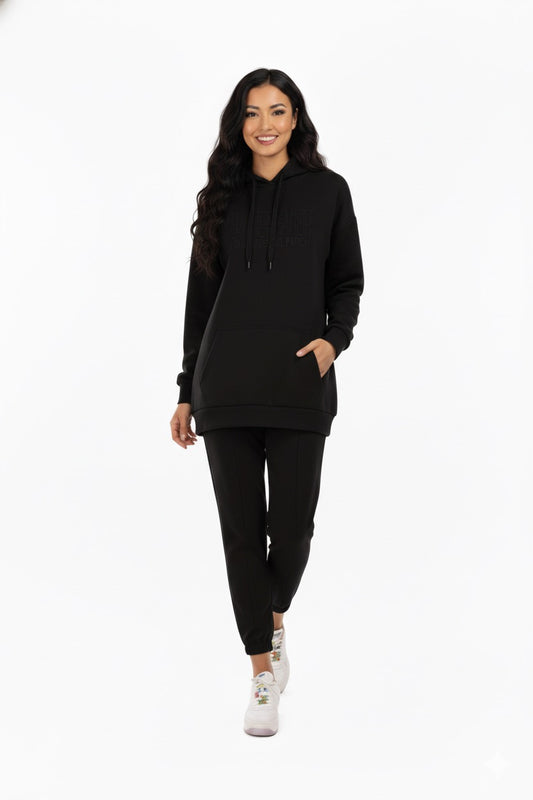 Long Hooded Top Black Tracksuit