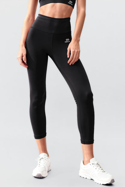 Black Slim-Fit Leggings Set with High-Waist Tummy Control and Criss-Cross Back Detail