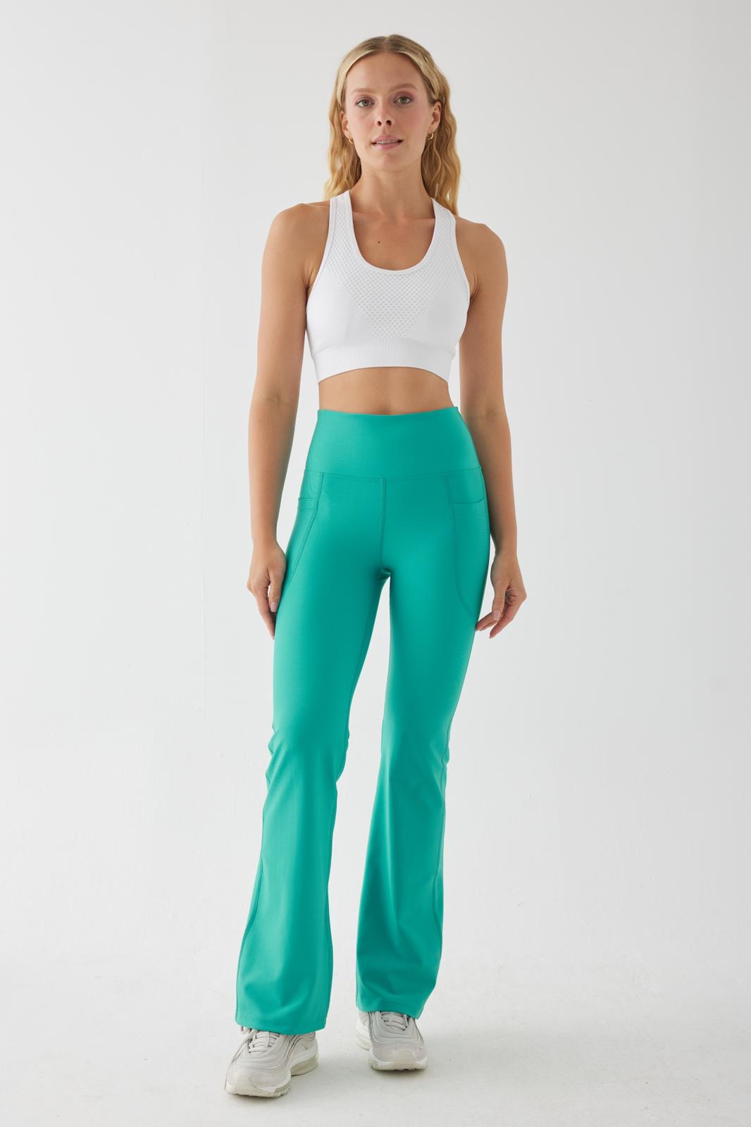 CARMEN FLARE POCKET SPORTS YOGA PANTS TURQUOISE