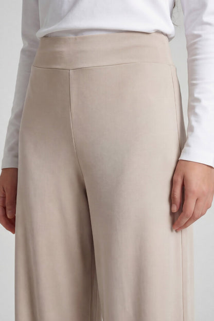 Beige Soft Textured Wide Leg Women's Trouser