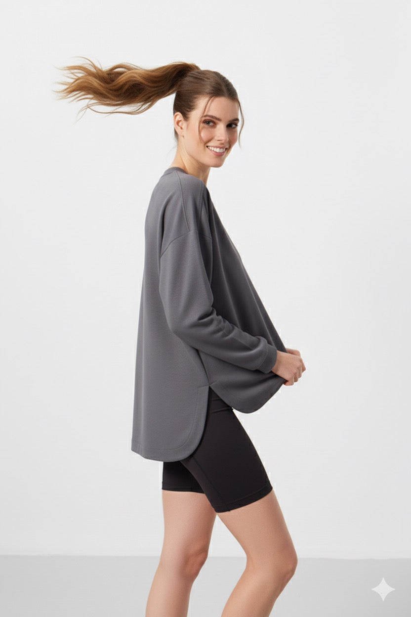 Grey Soft Textured O-Neck Sweatshirt