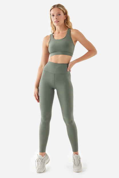 ANNA SOFT BELT POCKET SPORTS LEGGINGS KHAKI