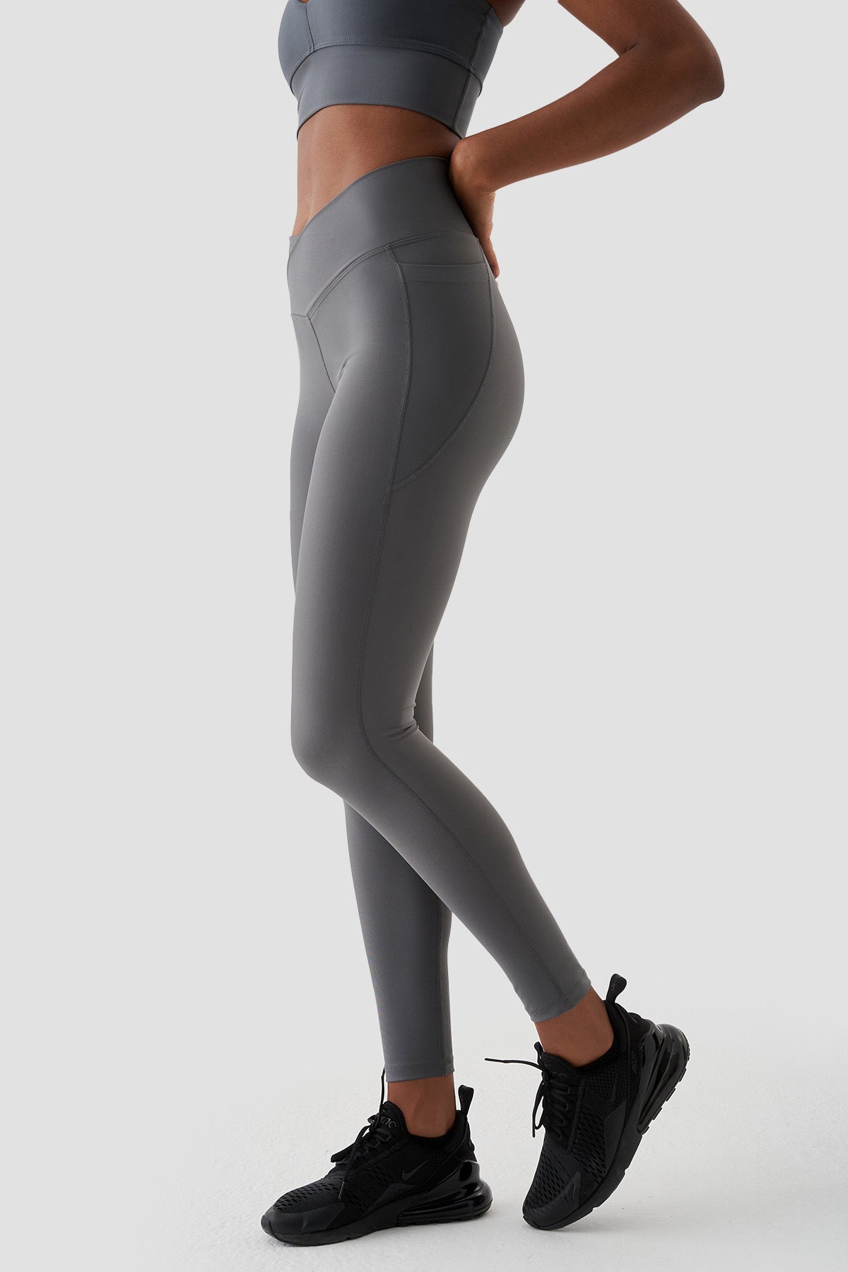 Adele V Belt Sports Leggings. Grey