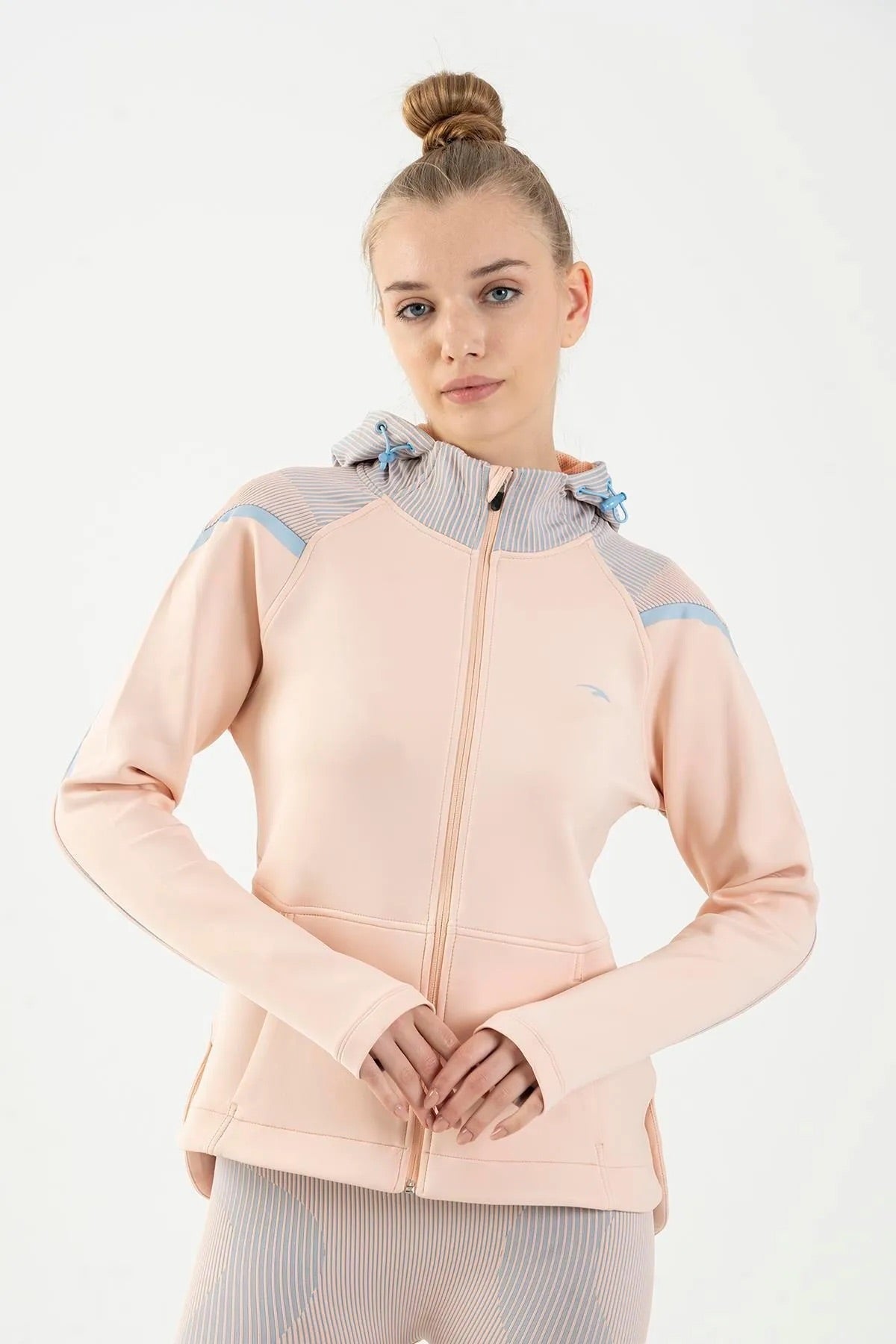 SlimFit Hooded Sports Jacket in Peach