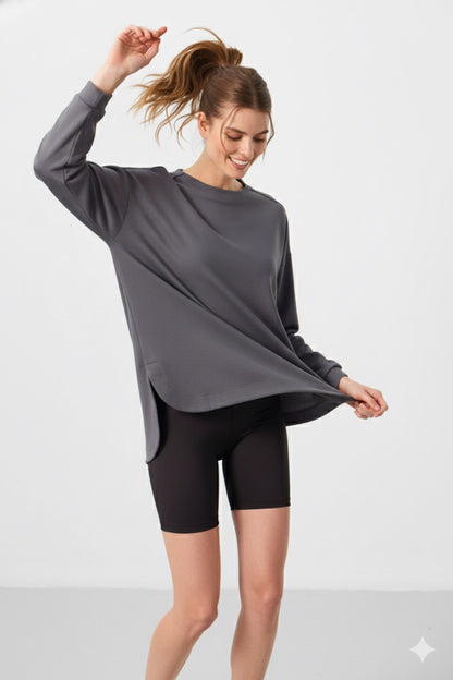 Grey Soft Textured O-Neck Sweatshirt