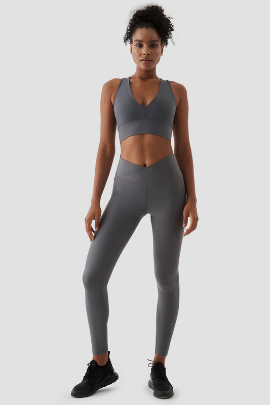 Adele V Belt Sports Leggings. Grey