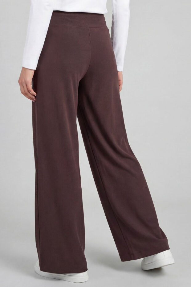 Black Soft Textured Wide Leg Women's Trouser