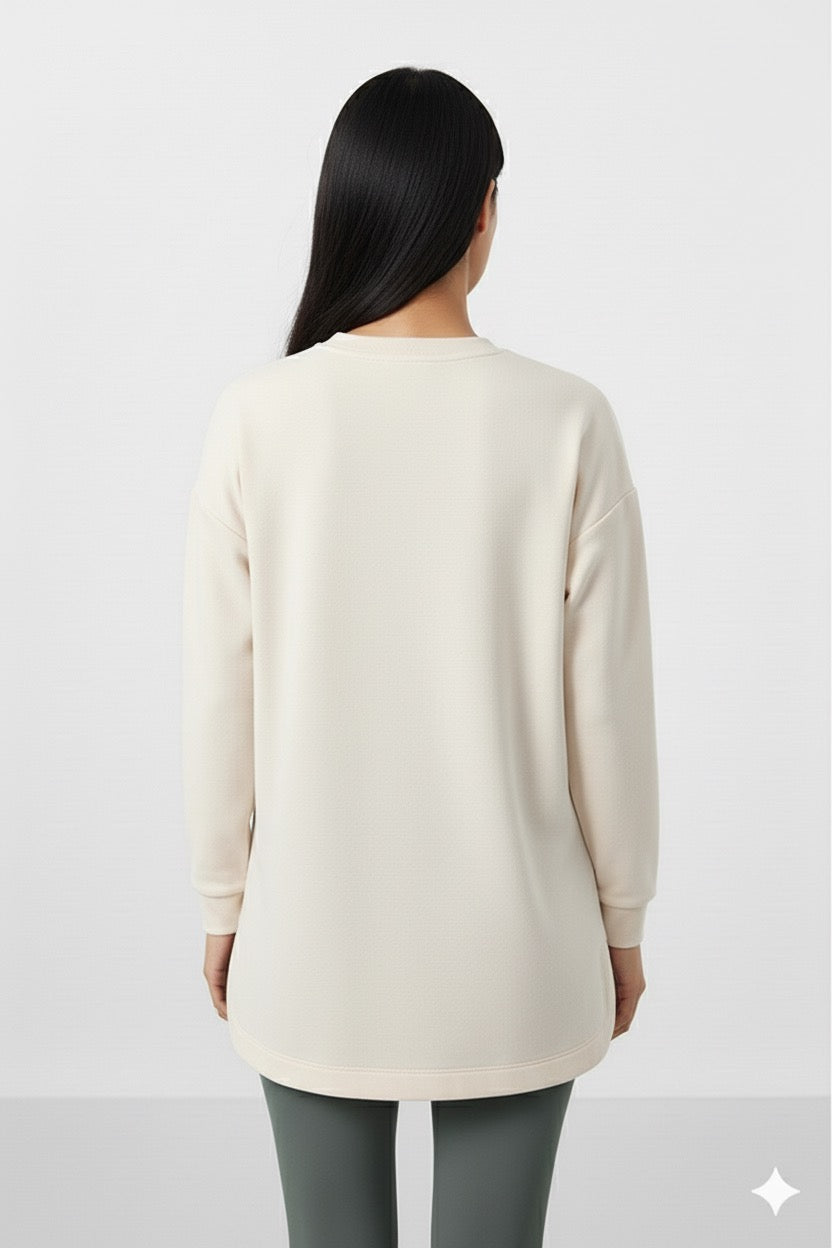 Beige Soft Textured O-Neck Sweatshirt