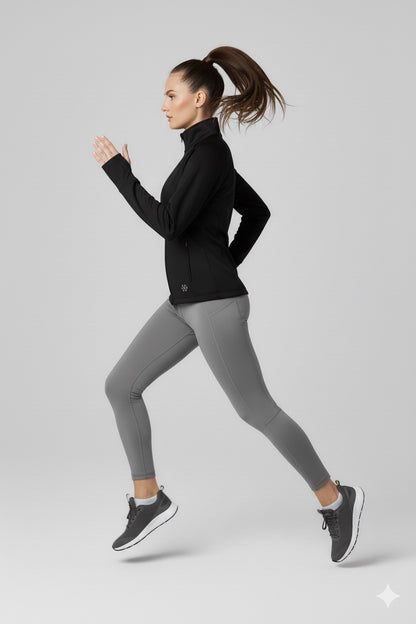 Black Zippered Basic Comfortable Women's Running Jacket