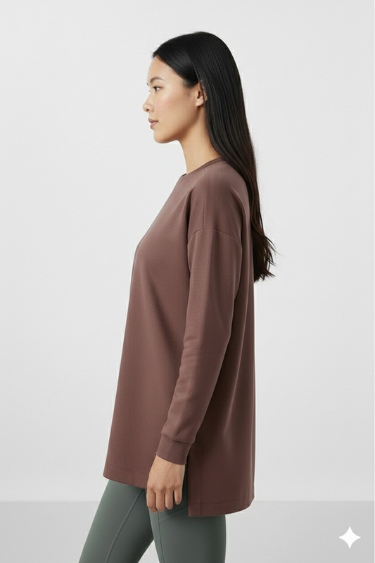 Almond Brown Soft Textured O-Neck Sweatshirt
