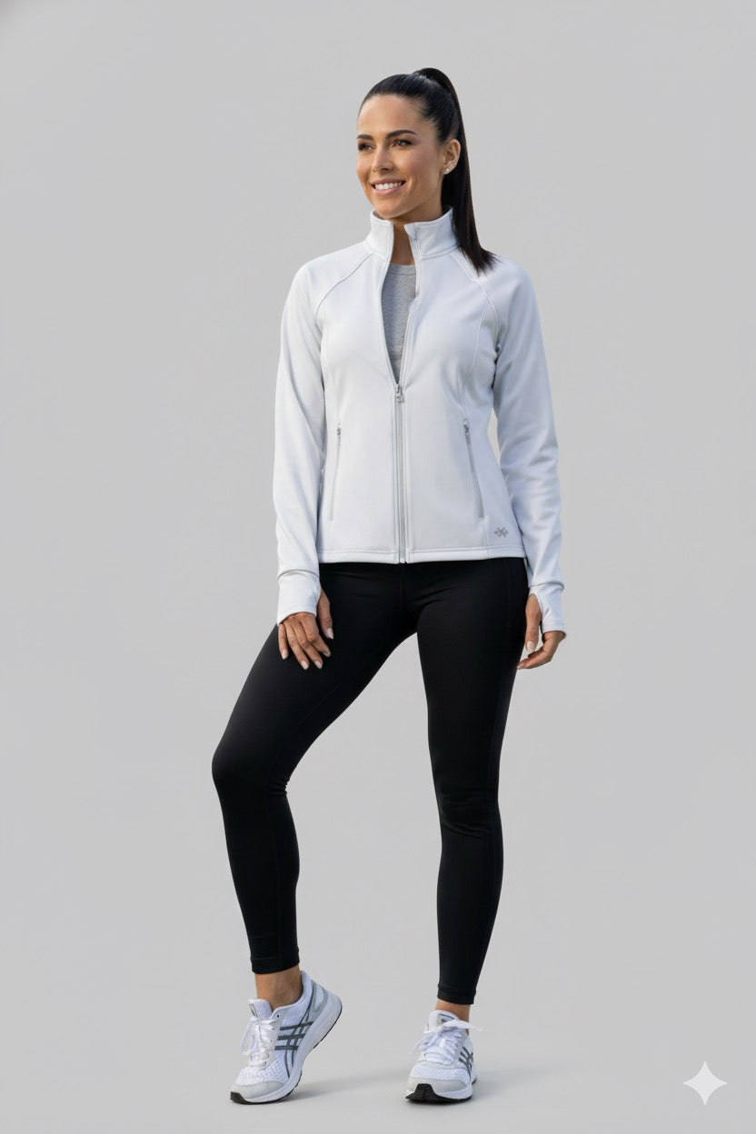 White Zippered Basic Comfortable Women's Running Jacket