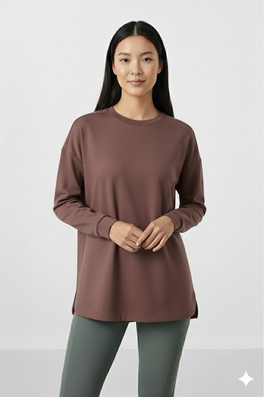Almond Brown Soft Textured O-Neck Sweatshirt