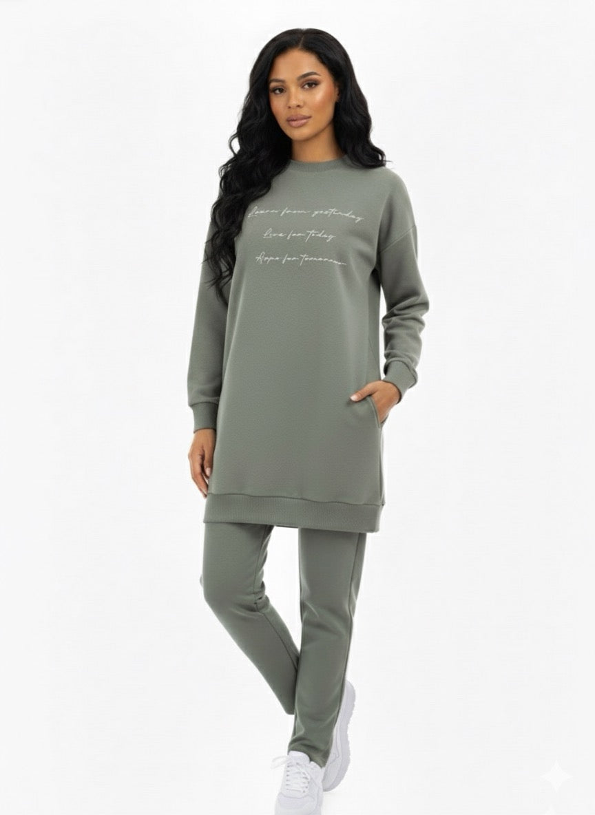 Long Top Olive Green Tracksuit