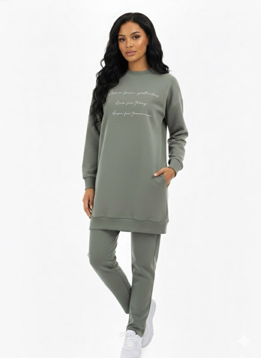 Long Top Olive Green Tracksuit