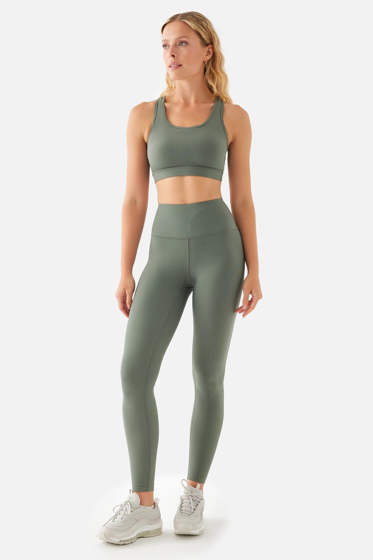 ANNA SOFT BELT POCKET SPORTS LEGGINGS KHAKI