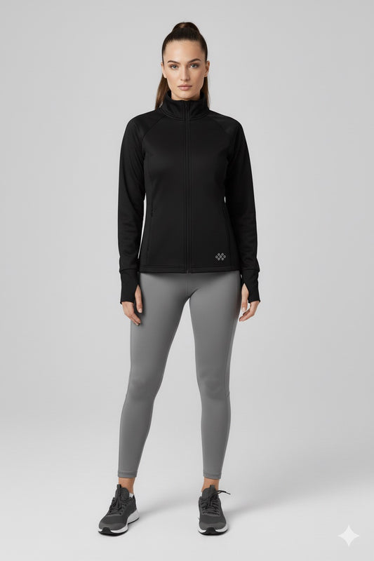 Black Zippered Basic Comfortable Women's Running Jacket