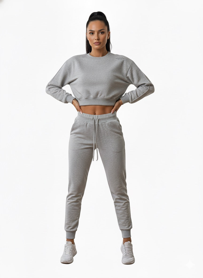 Grey Cropped Top Tracksuit