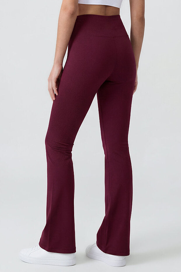Burgundy Flexible High Waist Sports Performance Flare Leg Leggings